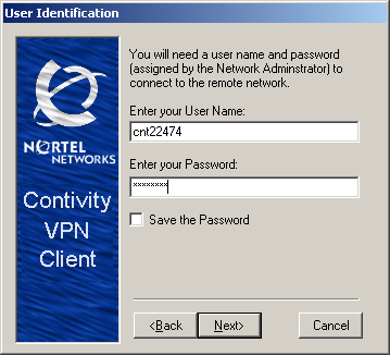 Enter username and pwd